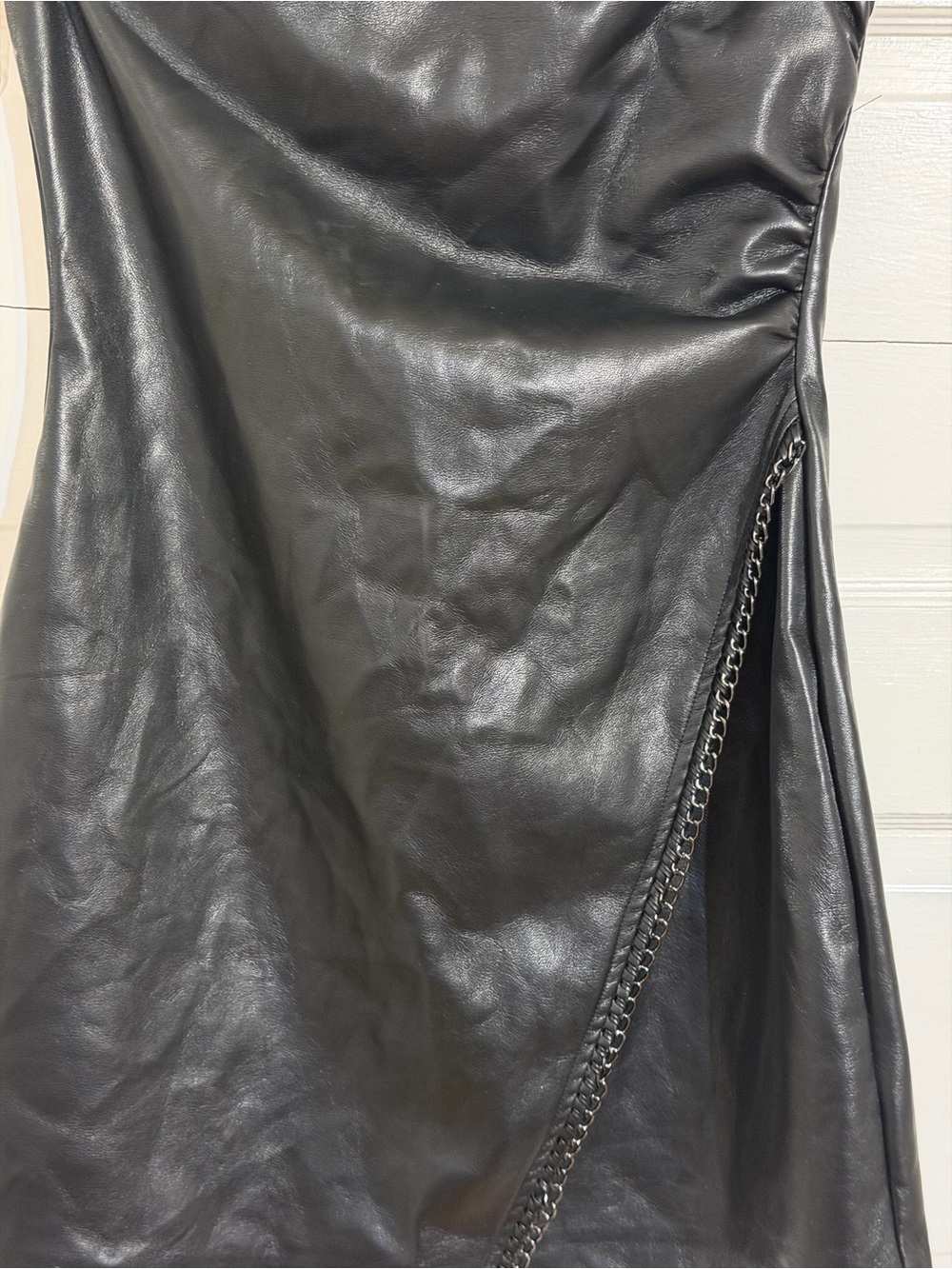 Windsor Black Faux Leather Mini Dress with Chain Detail